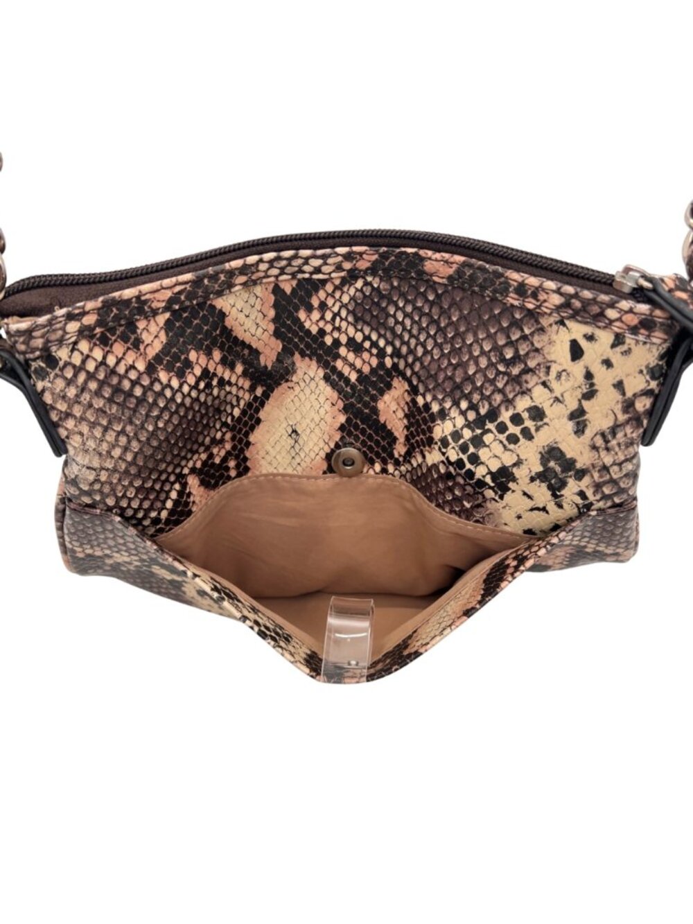 Nicole By Nicole Miller Snakeskin Print Crossbody Bag Chain Strap Zips & Snaps - Picture 4 of 12